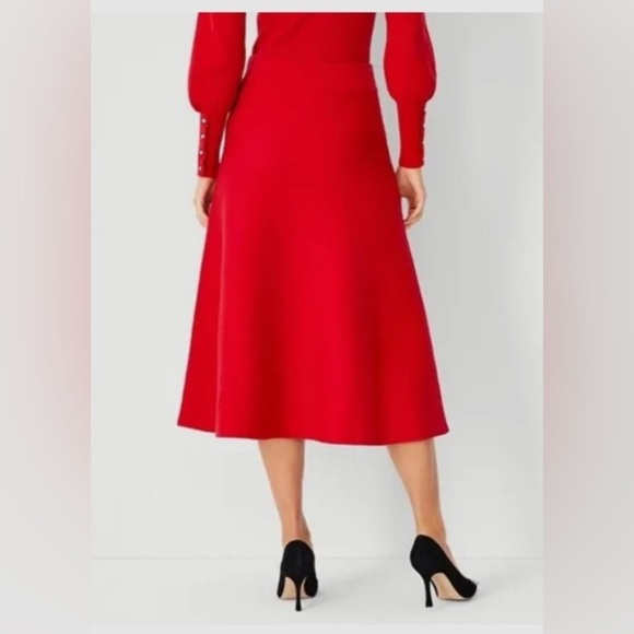 Ann Taylor Midi Sweater A Line Skirt Jubilee Size XL Red Elastic Waist Holiday - Picture 2 of 10